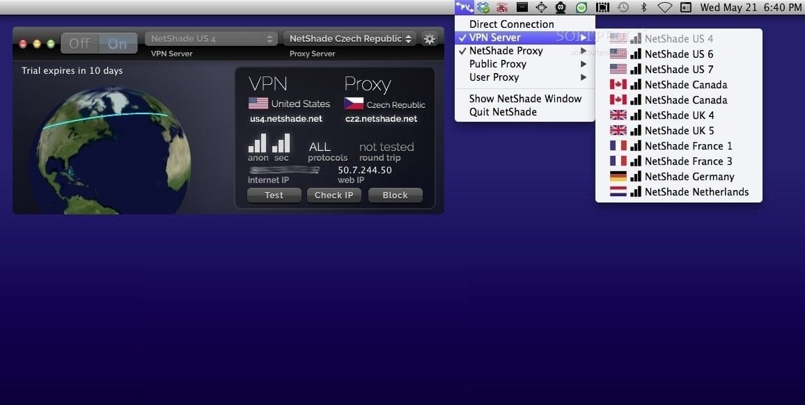Capture d'écran de NetShade sur Mac OS