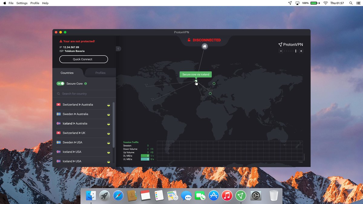 Capture d'écran de ProtonVPN sur Mac
