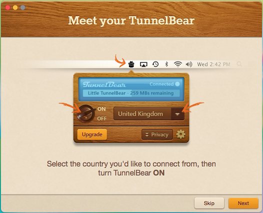 Capture d'écran de TunnelBear sur Mac OS